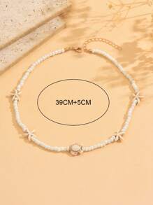 1 pièce Collier à perles de thème océanique de vacances bohème avec décoration de tortue de mer et étoile de mer, collier ras-du-cou polyvalent pour femmes, convient pour le port quotidien, les fêtes de plage, les sorties et les festivals de musique