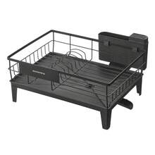 SONGMICS Abtropfgestell Geschirr, Geschirr-Abtropfständer, 360° drehbarer und ausziehbarer Ablauf, Abtropfschale, Besteckhalter, Küche, 31 x 42 x 18,5 cm, tintenschwarz - Tintenschwarz - Übersicht 2