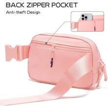 Bolsa de cintura para mujeres con cremallera de dos vías, cangurera cruzada, moda, bolsas de cintura, bolsa de cintura para todas partes con correa ajustable, regalos para adolescentes, mujeres y hombres (blanca) - Rosa Pálido - Ver 6