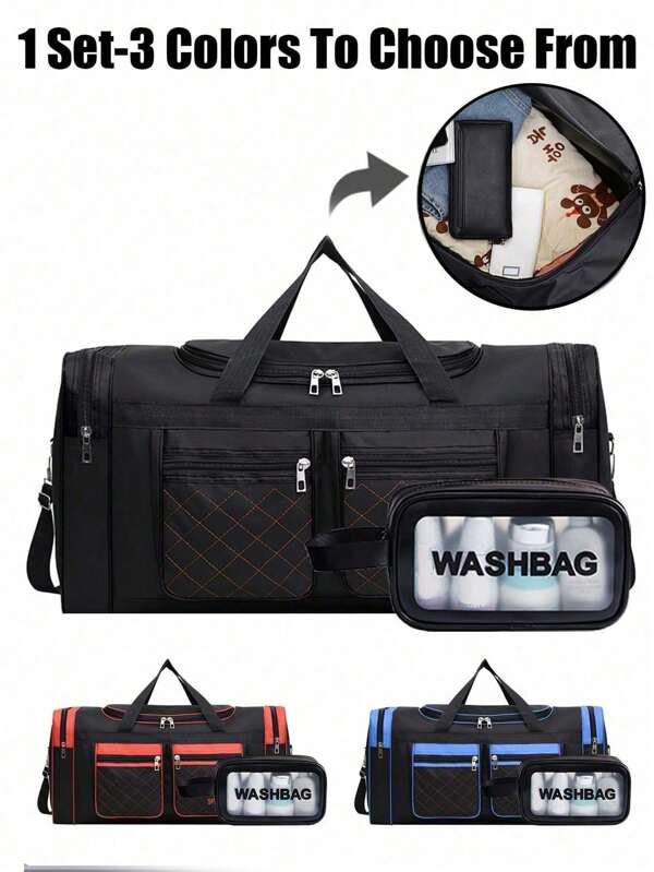 Sac de voyage grande capacité avec sac de lavage imperméable, sac de sport et de fitness multicolore pour les vacances d'une nuit, week-end, sac cabine, sac polychromatique polyvalent et portable pour loisirs, sac de rangement fitness et lavage séparation humide et sèche, sac de rangement pour douche, bain chaud, natation, sac de voyage, sac à cosmétiques, sac de voyage, sac de week-end, sac de voyage de vacances