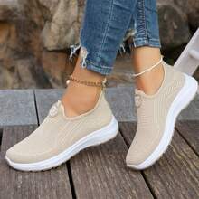 Plus Size Women's Summer Breathable Casual Shoes, Soft Sole Slip-On Shoes - Khaki - View 4