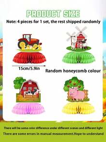 Centros de mesa con forma de colmena de animales de granja, decoraciones para fiestas, decoración de mesas con forma de pastel y bola de temática de granja, suministros para fiestas de cumpleaños en graneros, decoraciones de mesa para baby shower con animales de granja en 3D. - Multicolor - Ver 6