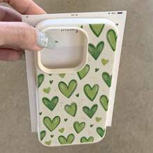 1pc Green Heart Shaped TPU Fashionable Cute Protective Phone Case Compatible With IPhone//