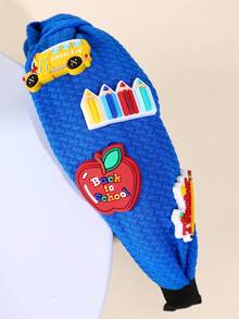 1/3 件女童开学宽发带，卡通学校/巴士/苹果/铅笔头带，开学第一天适用，女学生礼物，发饰（红色、黄色、绿色、蓝色）