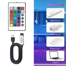 1pc/2pcs 24-Key Infrared RGB LED Controller, 4-Pin USB 5V Control Cable, Remote Control Dimmer For 5050/3528/2835 RGB LED Strips