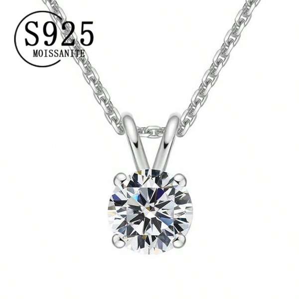 925er Sterling Silber Moissanit Klassischer 4-Krallen Anhänger Halskette, Modekette für Schlüsselbein, Licht-Luxus, Nische, Elegant, Romantisch, Süß, Kreativ, Lebhaft, Frisch, Einfach, Klassisch, Lässig, Alltags-Tragen, Dates, Partys, Flitterwochen, Reisen, Urlaub, Banketts, Geschenk für Freund, Freundin, Mutter, Großmutter, Geburtstag, Jahrestag, Valentinstag, Muttertag, Neujahr