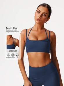 Sodalemon 女士双层可调节肩带 Beautyback 运动文胸 - 藏蓝色 - 查看 3