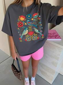 1 pieza Camiseta de manga corta y cuello redondo con estampado de letras informal para niñas, conjunto de verano estudiantil y juvenil - Camiseta gráfica en inglés que inspira creatividad y expresión propia