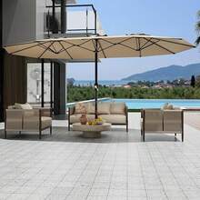 mteryoing 13FT Outdoor Umbrellas For Patio, Double-Sided Rectangular Patio Umbrella Market Umbrella With Base Waterproof And Windproof Fade Resistant Canopy For Deck Pool Garden Backyard - Màu be - Xem 3