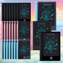 [迷你电子] 24 件迷你液晶手写板 4.5 英寸电子涂鸦板可擦除涂鸦板可重复使用儿童生日礼物 黑色、粉色、蓝色