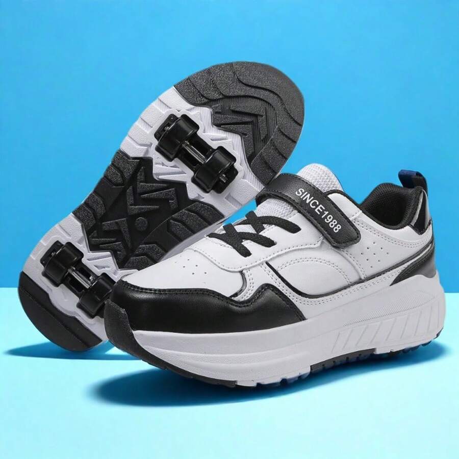PHTEER Zapatos con ruedas de estilo callejero a la moda/Heelys, adecuados para adolescentes, jóvenes, hombres y mujeres, zapatos de patinaje con ruedas para deportes y uso en exteriores - Negro - Ver 1