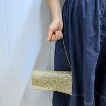 1pc Women's Glittery Sequin Fabric Evening Clutch Bag With Metal Trim, Suitable For Wedding, Dance, Nightclub, Party, Birthday, Valentine's Day Gift