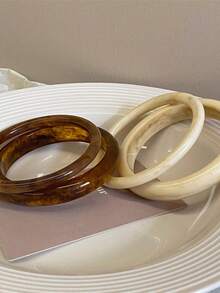 4pcs/Set Elegant Retro Bracelets - Fashionable Minimalist Design, Suitable For Casual Wear, Women's Fashion Jewelry, Made Of Acrylic Material, No Electroplating Or Inlaying, Suitable For Daily Use And Parties All Season - Brown - View 6