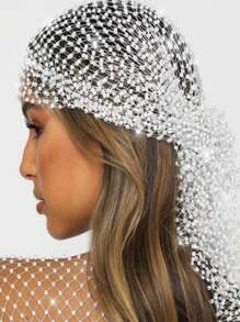1 peça 45 cm Bandana para cabelo feminino, lenços de com strass para chapéus, lenço de rede de pesca