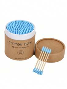 A Box Of Double-Headed Swabs Made From Natural Bamboo, Containing 200 Soft And Comfortable Disposable Swabs, Suitable For Nail Art And Makeup.