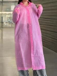 1 件可重复使用的便携式透明全身雨衣，EVA 加厚一体式雨衣，男女通用成人学生户外旅行雨披，防风防水，适合骑自行车、徒步旅行、休闲女士风格，保持干爽时尚 - 粉色 - 查看 5