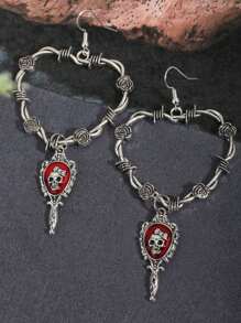 Vintage Fashion Gothic Rose Flower Heart Mirror Stud Earrings, Punk Dark Gothic