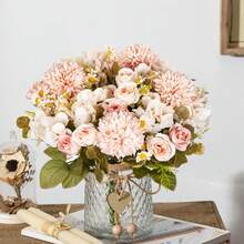 1 pezzo/3 pezzi/30 pezzi profumo di rose artificiali realistiche, fiori finti di ortensia e margherita, decorazioni floreali realistiche per casa, matrimonio, festa, decorazione di stanze, centrotavola - Rosa - Visualizzare 2