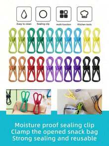 6/10/12 件薯片/零食夹 - 实用 PVC 涂层钢夹，用于密封食品包装、薯片袋、衣物和纸张 - 10 件/包（颜色随机）