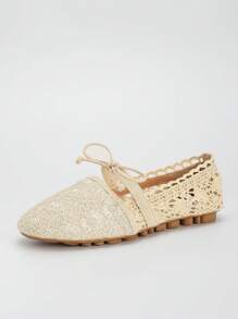 1 Pair Women's Ballet Flat Shoes, Round Toe, Slip-On, Low-Cut, Breathable Woven Lace Trim, Casual Loafers, Anti-Slip, Suitable For Pregnant Women