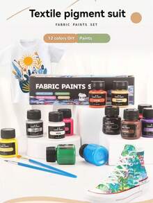 12 Color Textile & Glass Paint Set (25ml/Bottle) - Acrylic Craft Paints For DIY Clothes, Tumblers, Canvas Art, School Supplies,Back To School