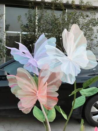 3/1pc 12.01-Inch Large Elegant Floral Butterfly Wall Decoration - Hanging Decoration, Suitable For Weddings, Birthdays, Parties, And Homes, Elegant Wedding And Garden Party Decoration - No Electricity Required, Easy To Hang - Durable Plastic/Fabric Decoration, Indoor And Outdoor Movable Butterfly Decoration, Natural Floral Theme, Lightweight Design