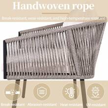 Garden furniture set, 4-piece garden lounge chair set, 2-seater sofa, 2 single sofas, coffee table, glass top, simple design, galvanized steel, beige