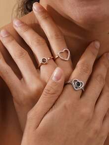 Custom Personalized Projection Ring With Photo, Unisex Customized Photo Engagement Rings, Wedding Jewelry, 2pcs Heart Adjustable Ring, Valentine's Day & Christmas Gift - Gold - View 3