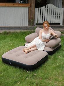 1pc 5-In-1 Inflatable Folding Sofa, Suitable For Patio, Home And Outdoor, Soft Inflatable Sofa, Portable Air Mattress Sofa Bed With Flocked Top, Dual Air Sofa For Camping/Car Travel/Home Leisure - Multicolor - View 5