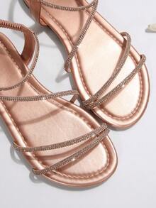 新款夏季露趾系带交叉松紧带平底凉鞋女式欧美风格 - 香檳色 - 查看 9