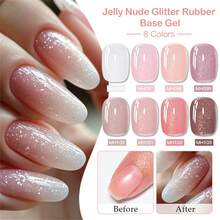 Mtssii 1 Bottle 10ml Jelly Nude Pink Glitter Rubber Base Coat Nail Polish, UV LED Nail Gel, Alcohol-Free, Smooth & Glossy, DIY Home & Salon Manicure Supplies - 粉色 - 查看 7