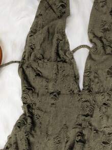 时尚性感深V领露背破洞迷你连衣裙