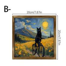 1 幅 2D 平面黑猫与水果碗壁画 - 复古木框油画，梵高风格星夜装饰，适合客厅、卧室、办公室 - 独特的家居礼物创意，桌面装饰，趣味设计，木框，2D 平面艺术品