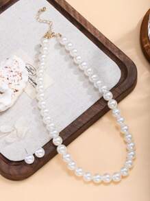 Set de 3 piezas de aretes y collar minimalista con perlas falsas