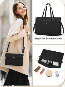 15.6 Inch Leather Laptop Tote Bag For Women - Waterproof Work Tote & Professional Office Briefcase | Large Capacity Computer Bag For Business, College & Travel (Fits Most 15.6" Laptops - màu đen - Xem 5