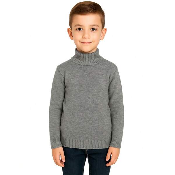 Blusa de lã infantil menino gola alta lisa frio/inverno suéter lançamento novidade do 2 ao 8