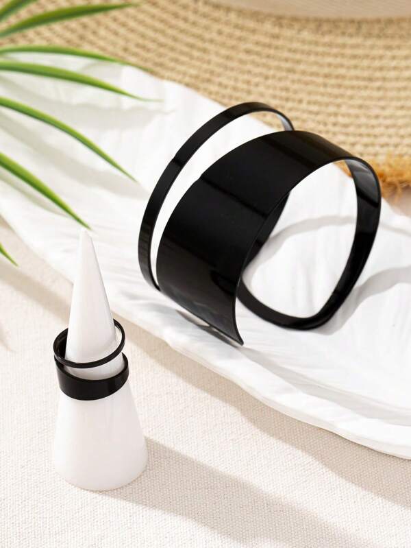 2pcs/Set Punk Style Fashionable Versatile Geometric Double-Layer Line Bracelet & Ring Set, Suitable For Women's Daily, Party, Event Wear