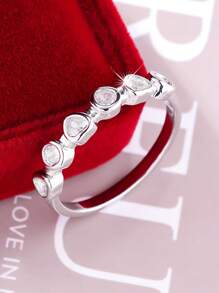 1pc Elegant Simple Square Design Zirconia Stone Ring, Suitable For Ladies As Valentine's Day, Wedding, Anniversary Gift And Daily Wear, Party Occasions