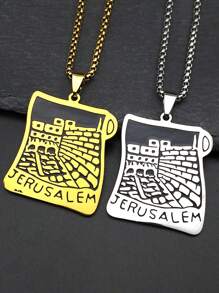 Colar com pingente de pergaminho da Cidade Santa de Jerusalém, feminino e masculino, em aço inoxidável, dourado, joia cristã islâmica