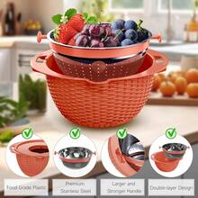 4-1 Colander With Bowl Set - Pasta Strainer - Colander For Kitchen - Strainers And Colanders Rice Strainer Fruit Cleaner Veggie Wash Sink Strainer Kitchen Essentials - Orange - Burnt Orange - View 8