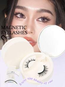1 对磁性睫毛，自然外观，猫眼，可重复使用磁性睫毛，带涂抹器，无需胶水磁性睫毛磁性睫毛套装，易于佩戴和取下