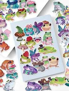 50 张傻青蛙贴纸非常适合剪贴簿、日记、笔记本电脑、滑板等，为您的设备增添趣味！、贴纸、青蛙、搞笑贴纸