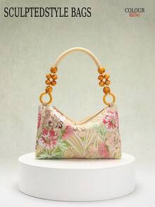 SCULPTEDSTYLE BAGS 1 件彩色 PVC 亮片花卉和叶子图案假日风格女士腋下包，时尚圆环编织肩带单肩包，适合夏季海滩旅行休闲（花卉图案随机发送） - 彩色 - 查看 1