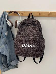 Personalized Leopard Print Backpack, Featuring Eye-Catching Leopard Print In A Variety Of Colors (Classic Brown, Cool Black And White, Etc.). Add Your Name (Or Any Text), Spacious Main Compartment And Front Pocket To Store Books, Electronics, Makeup And Daily Essentials. Comfortable Straps Ensure Long-Term Use. Perfect For School Days, Travel, Commuting Or Going Out. - Multicolor - View 4