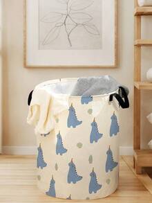 1 pieza Cesta de almacenamiento redonda plegable de gran capacidad con asa y diseño de animal lindo, caja de almacenamiento plegable multiusos para guardería, artículos para bebés, pañales, ropa, juguetes, organizador