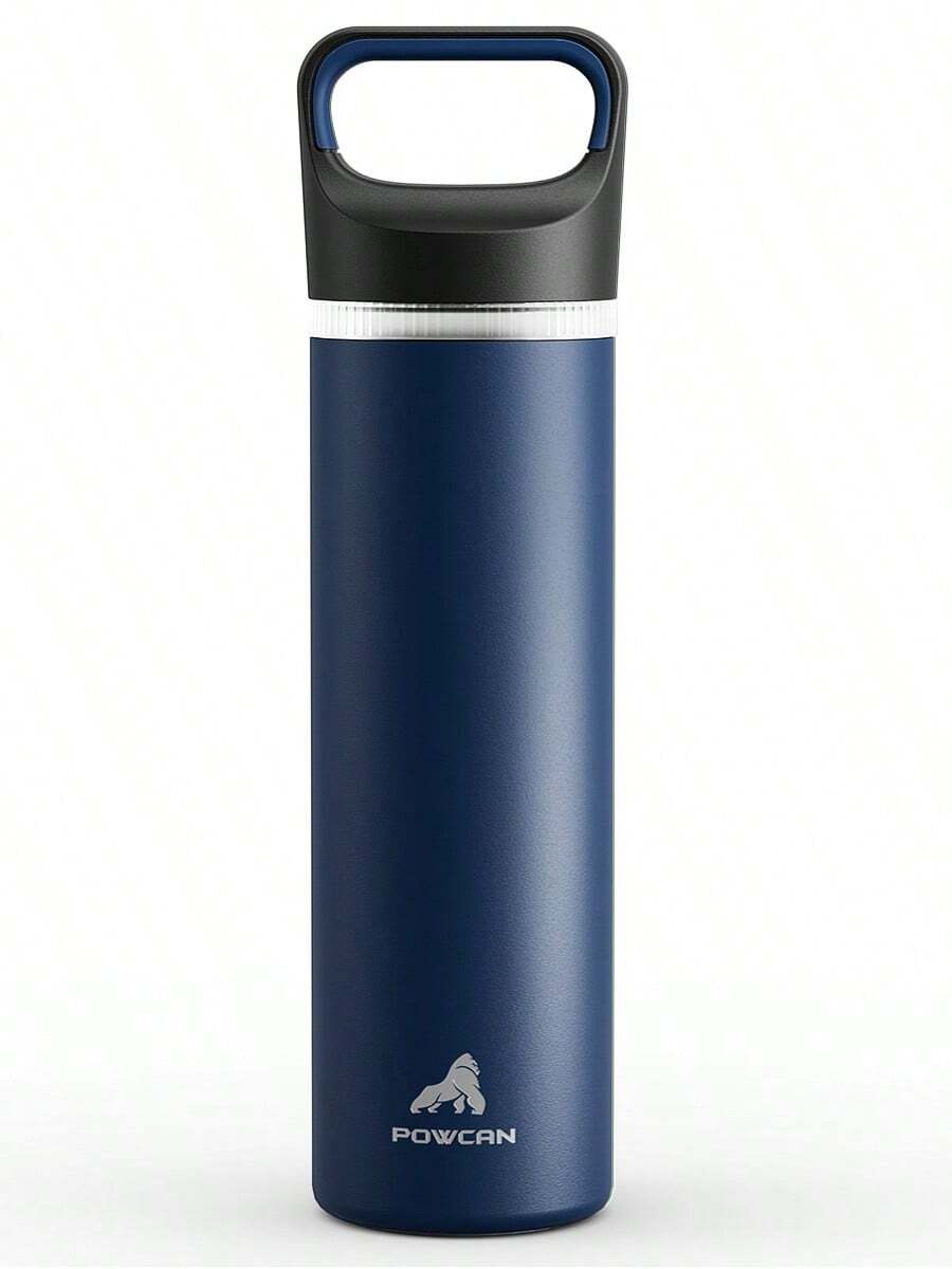 Powcan 710毫升（24盎司）保温水瓶，骑行必备：3个瓶盖，防漏，24小时保冷，可放入杯架，不锈钢材质，带吸管和吸嘴盖，适用于运动、健身、上学、旅行等多种场合。