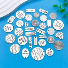 Mix 33pcs Alloy Antique Silvery Circular Letter Plates And A Series Of Charming Pendants Accessories, Suitable For DIY Necklace, Earring, Keychain Jewelry Making Fashion Accessories.
