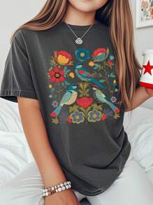 1 pieza Camiseta de manga corta y cuello redondo con estampado de letras informal para niñas, conjunto de verano estudiantil y juvenil - Camiseta gráfica en inglés que inspira creatividad y expresión propia