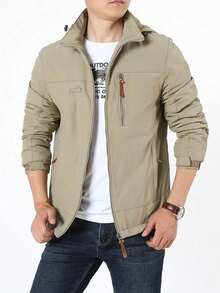Men's Casual Waterproof Windbreaker, Men's Coats, Winter Coat, Hoodies, Camping, Hiking Jacket - 卡其色 - 查看 2