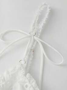 Women Ruffle Mesh 2-Piece Skirt Sets Floral Tie-Up Camisole Crop Tops Side Slit Mini Skirt  Beachwear Outfits - 白色 - 查看 9